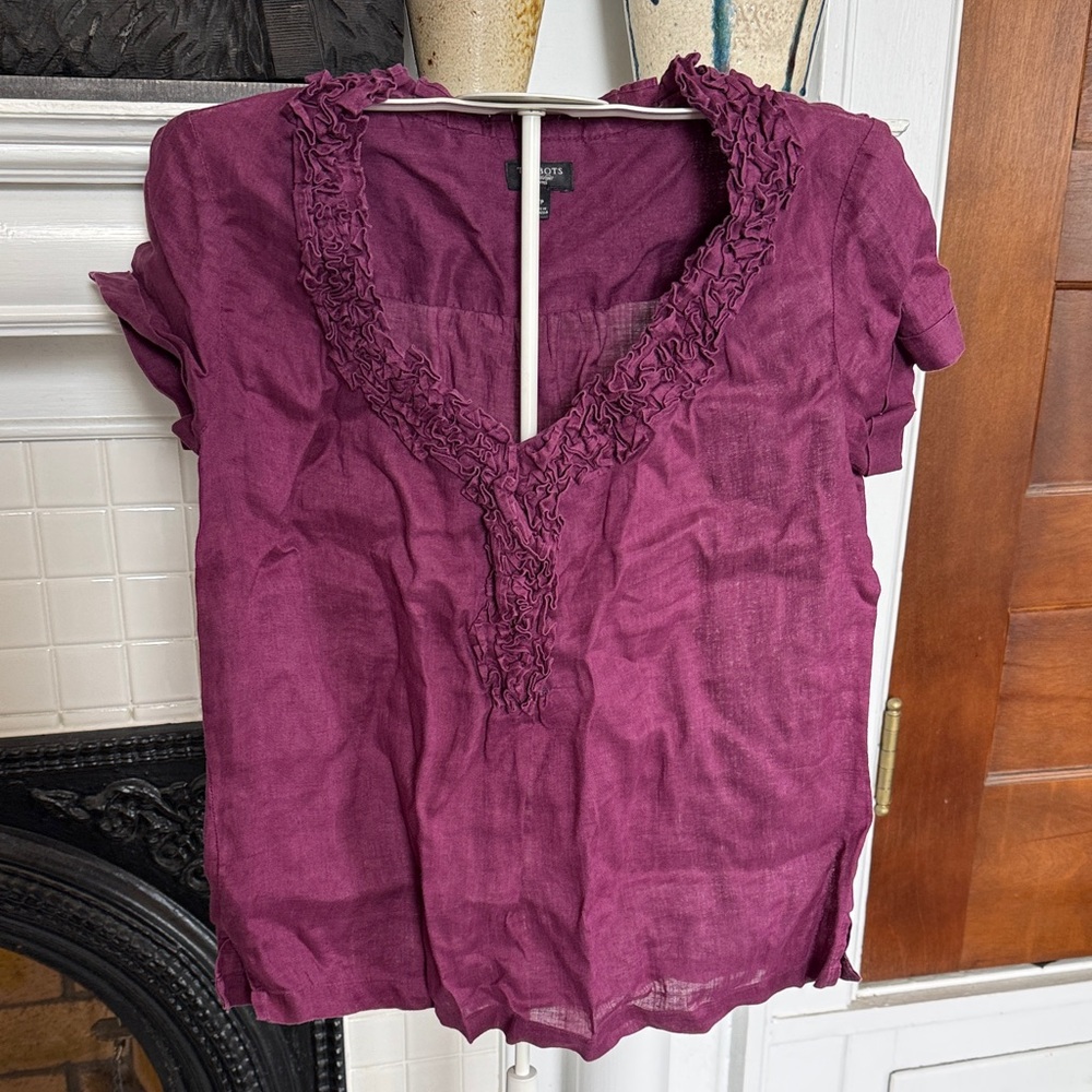 Talbots Deep Purple Ruffled Linen Blouse- worn about 5 times
